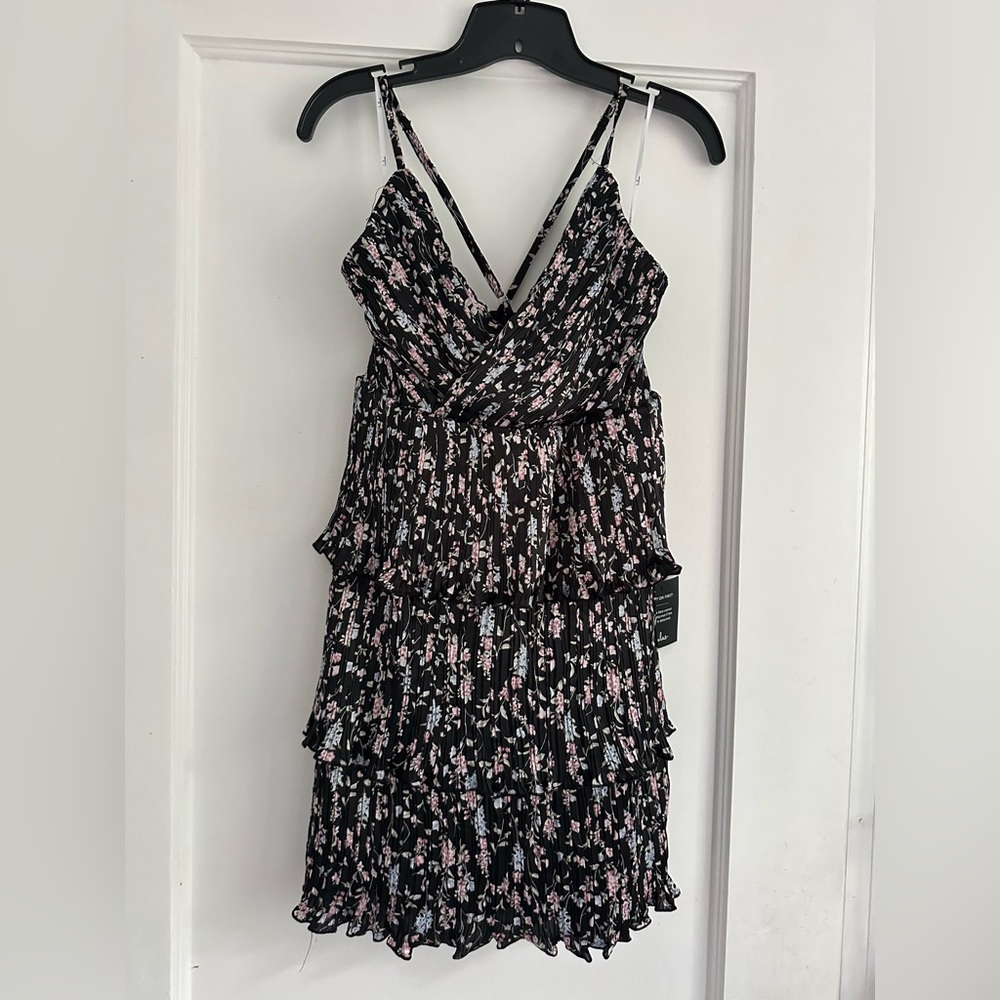 Lulu's Black with Pink and Blue Floral Dress